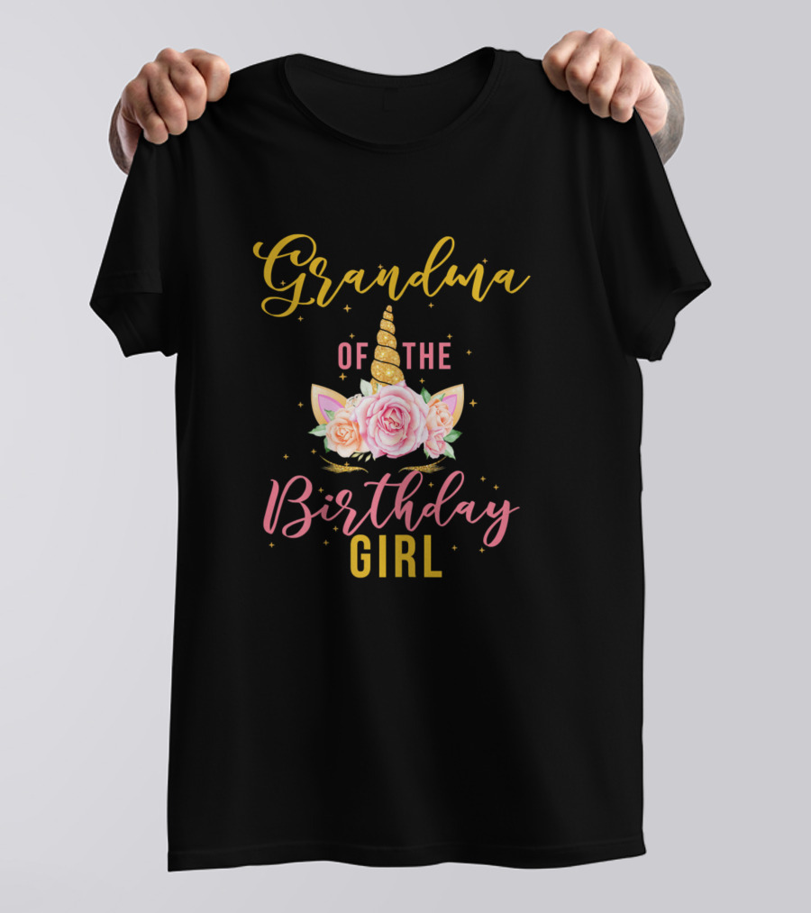 Grandma Of The Birthday Girl Unicorn Flower Crown T-Shirt