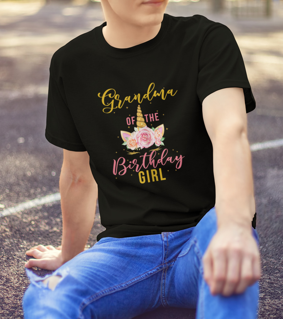 Grandma Of The Birthday Girl Unicorn Flower Crown T-Shirt