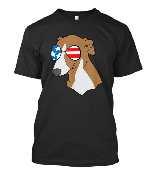 Greyhound Lover Funny Dog USA Flag Sunglasses T-Shirt