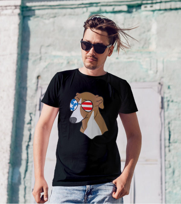 Greyhound Lover Funny Dog USA Flag Sunglasses T-Shirt