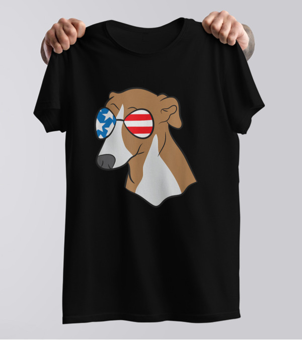 Greyhound Lover Funny Dog USA Flag Sunglasses T-Shirt