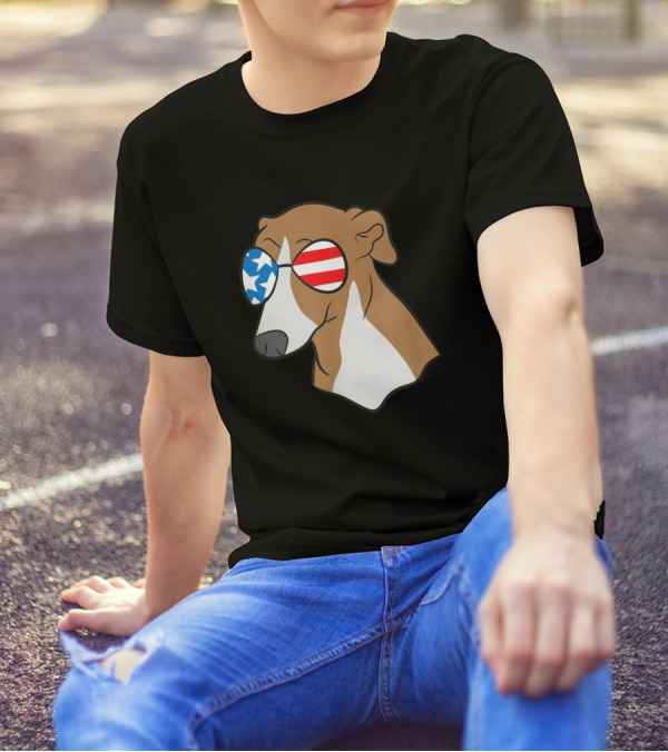 Greyhound Lover Funny Dog USA Flag Sunglasses T-Shirt