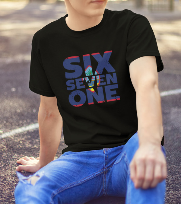 SIX SEVEN ONE Guam USA Flag In Text Gu Clothing T-Shirt