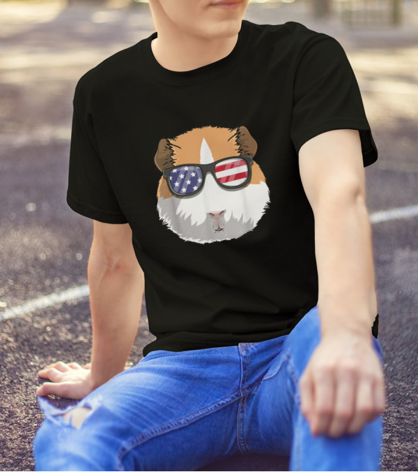 Guinea Pig USA Flag Sunglasses 4th Of July American Patriotic T-Shirt