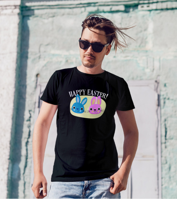 Happy Easter Cute Blue And Pink Bunny T-Shirt