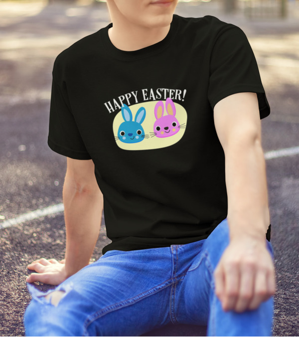Happy Easter Cute Blue And Pink Bunny T-Shirt