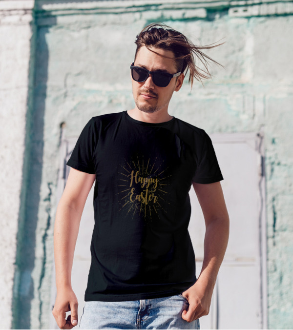 Happy Easter Sunburst золотый фейерверк и звезды T-Shirt