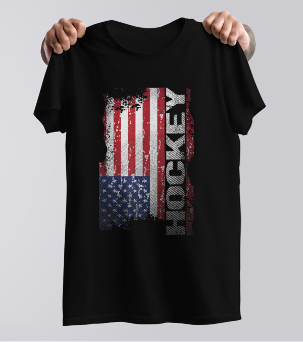 Hockey USA Flag Grunge Style Vintage T-Shirt