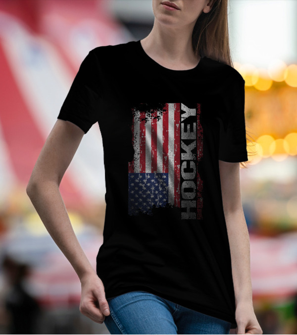 Hockey USA Flag Grunge Style Vintage T-Shirt