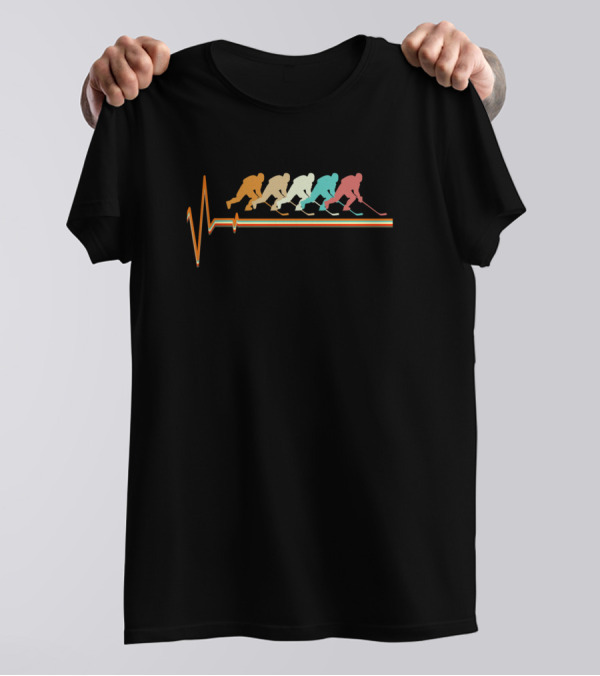 Hockey Retro Vintage Heartbeat Silhouette Players T-Shirt