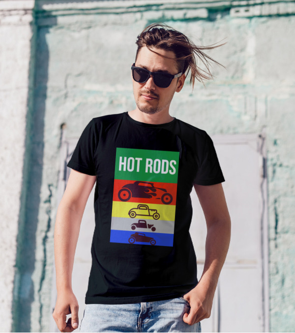 HOT RODS Multi-Color Classic Vintage Car T-Shirt
