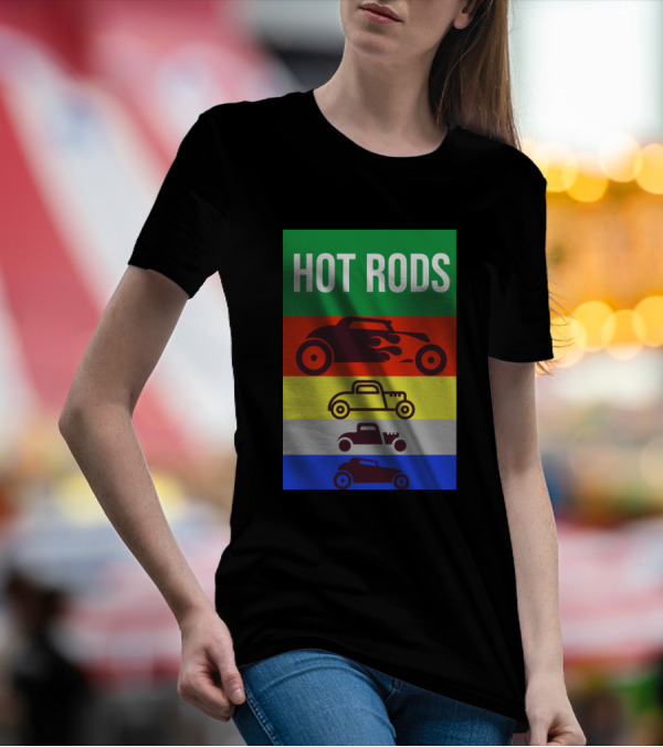 HOT RODS Multi-Color Classic Vintage Car T-Shirt