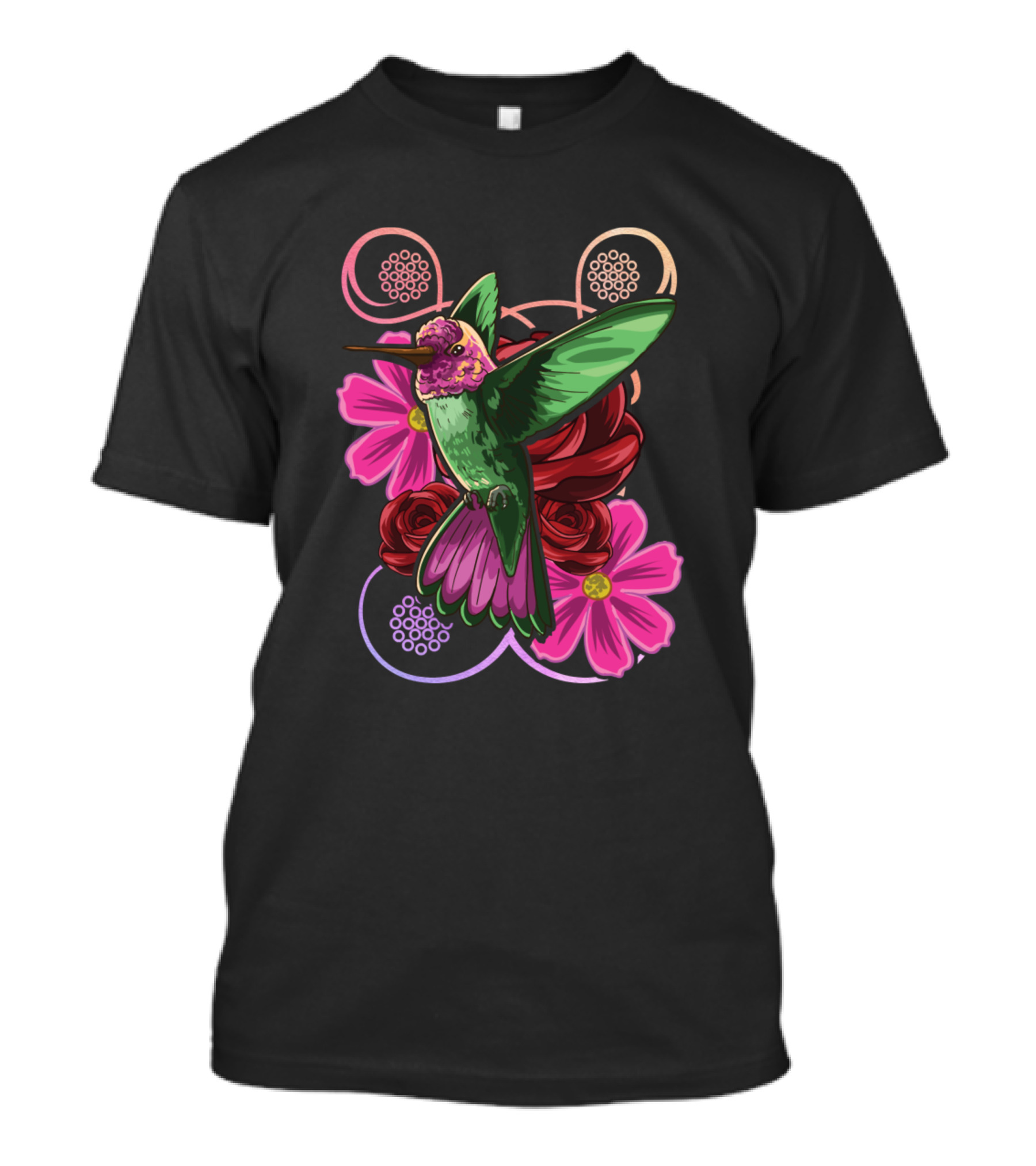 Hummingbird Floral Wild Life Flowers And Roses T-Shirt