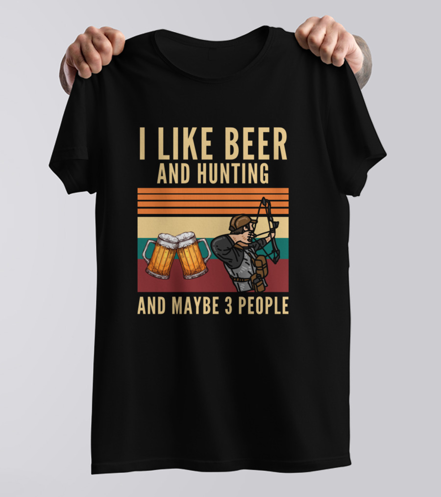 I Like Beer And Hunting Archer With Beer Mugs And Maybe 3 People T-Shirt