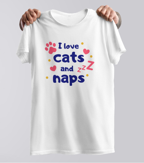 I Love Cats And Naps With Hearts And Paw Print Zzz T-Shirt