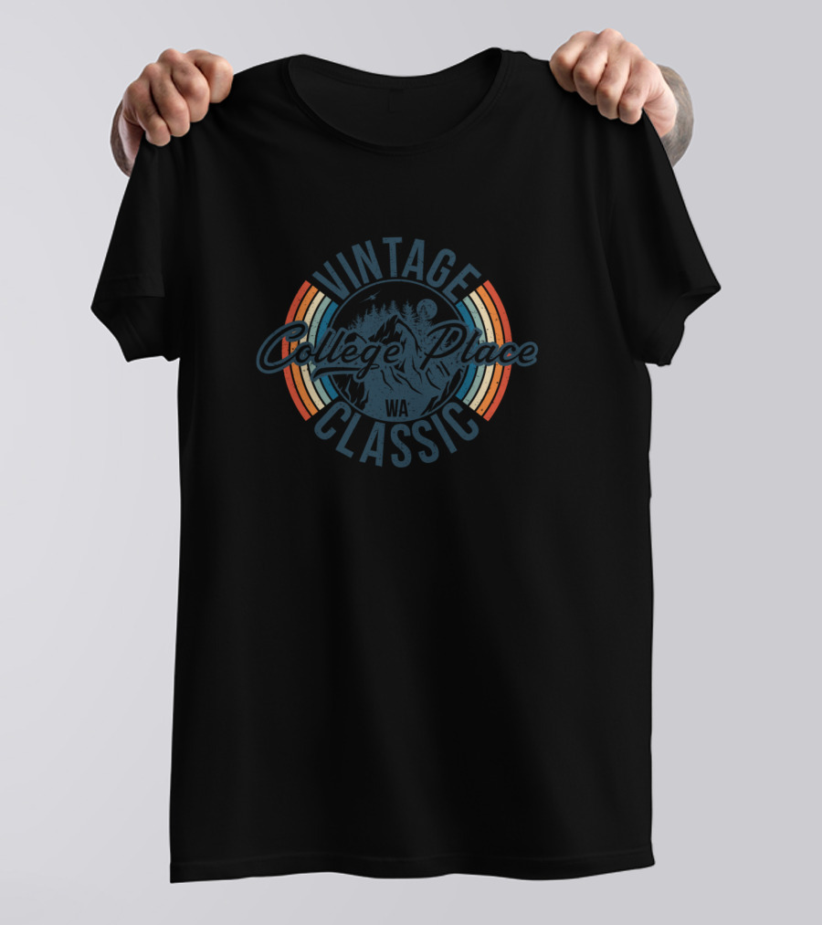 Vintage College Place WA Classic Retro Mountain T-Shirt