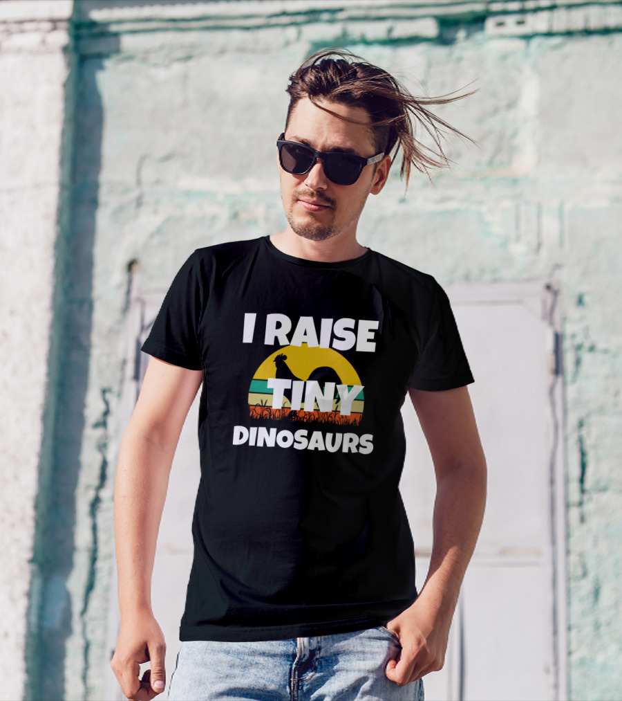 I Raise Tiny Dinosaurs Retro Chicken Sunset Rooster T-Shirt