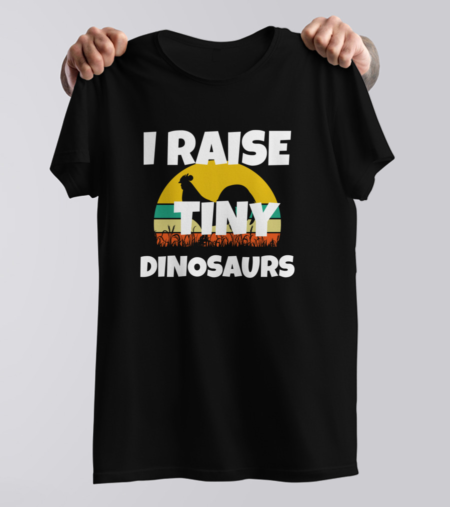 I Raise Tiny Dinosaurs Retro Chicken Sunset Rooster T-Shirt