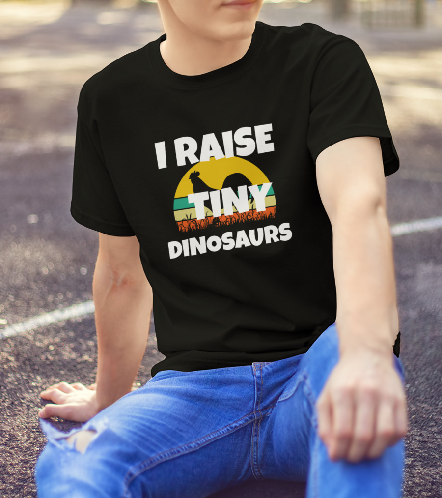 I Raise Tiny Dinosaurs Retro Chicken Sunset Rooster T-Shirt