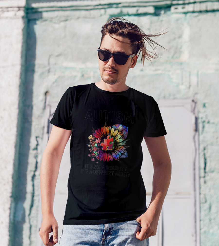 Autism It's Not A Disability It's A Different Ability Puzzle Flower T-Shirt