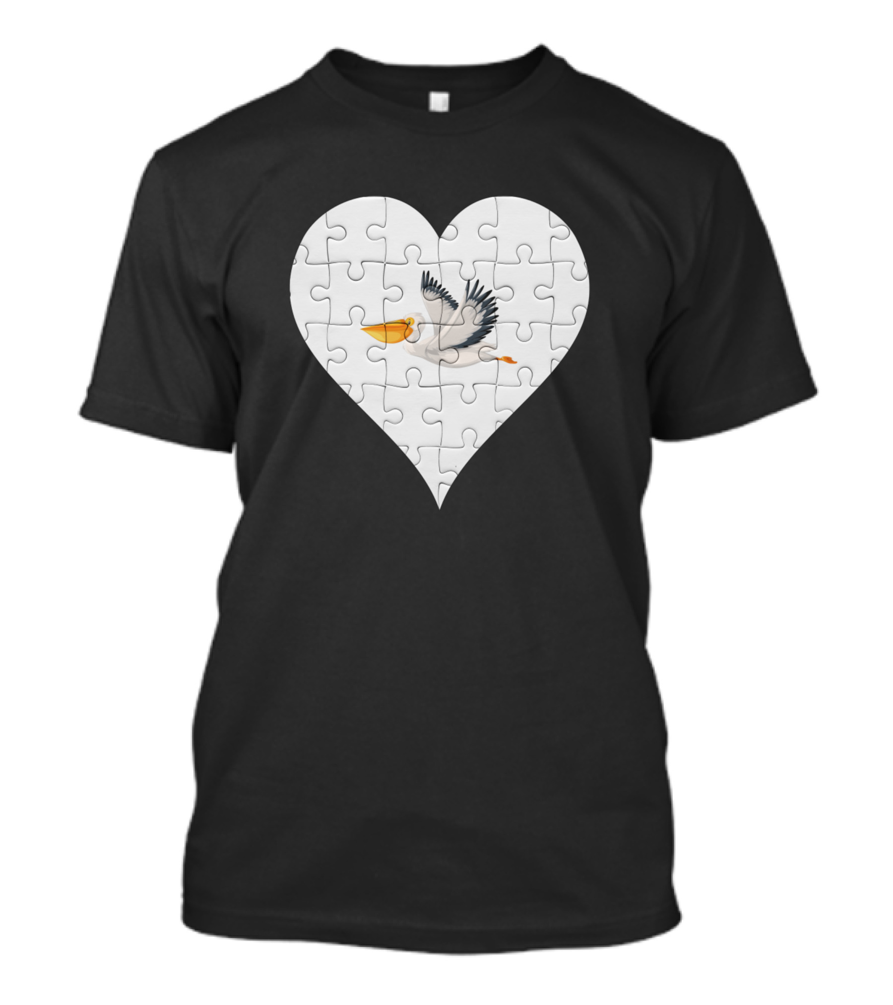 Jigsaw Heart Pelican Flying Puzzle Design Birds Pelican T-Shirt