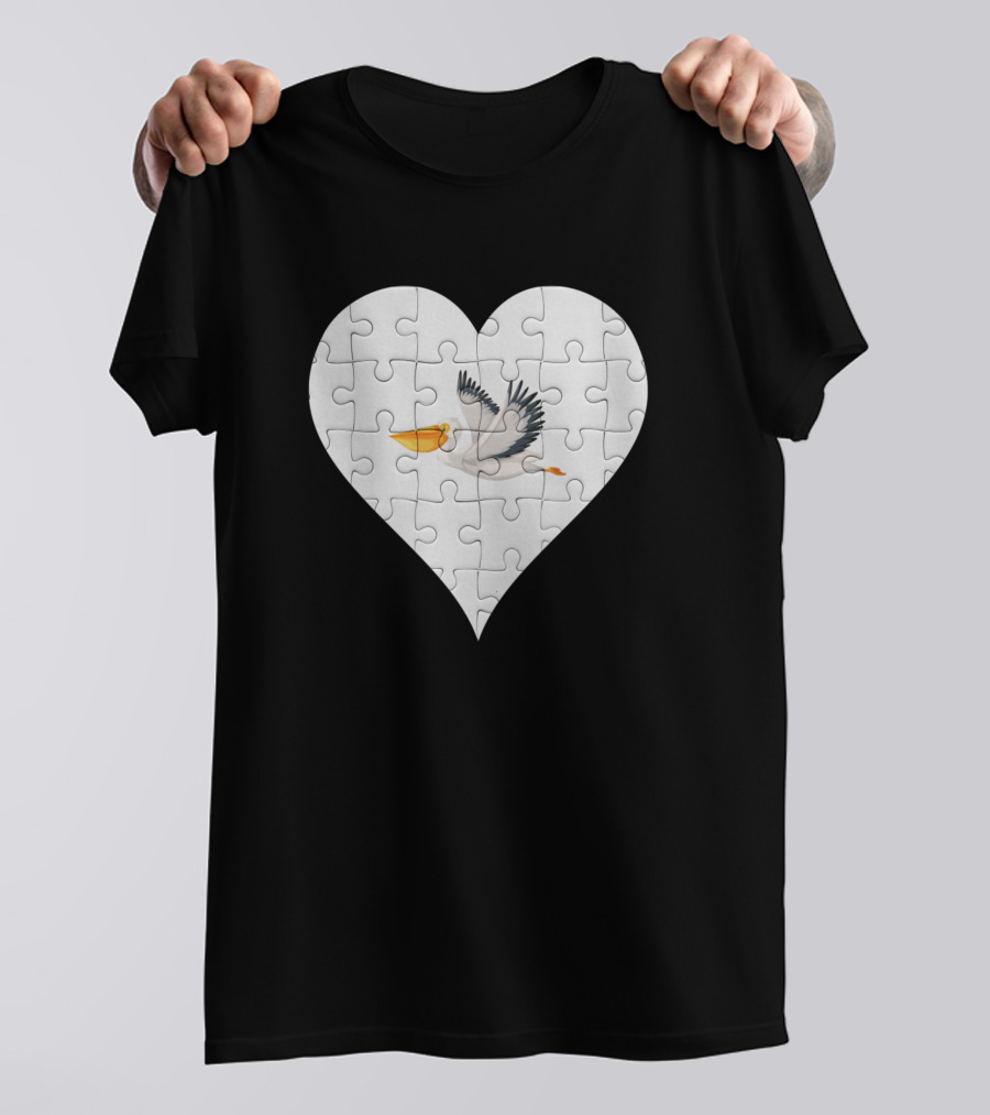 Jigsaw Heart Pelican Flying Puzzle Design Birds Pelican T-Shirt
