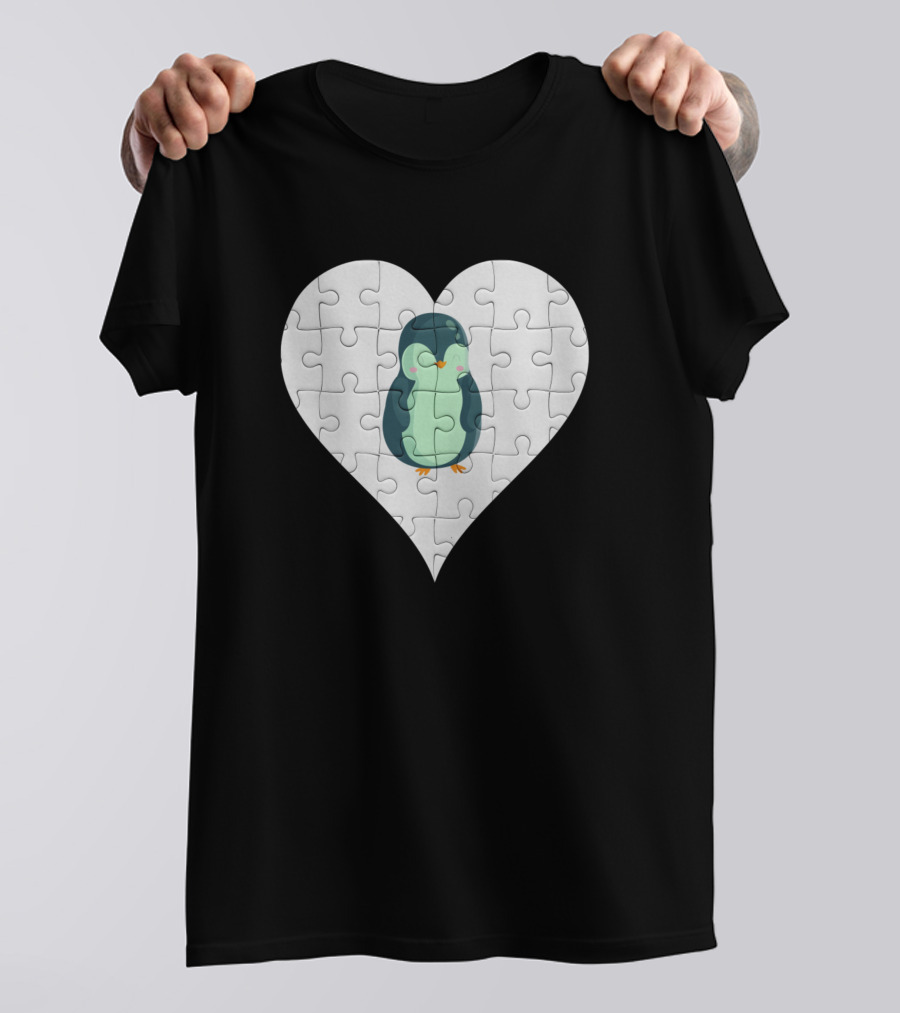 Jigsaw Heart Puzzle With Penguin Wild Animal T-Shirt