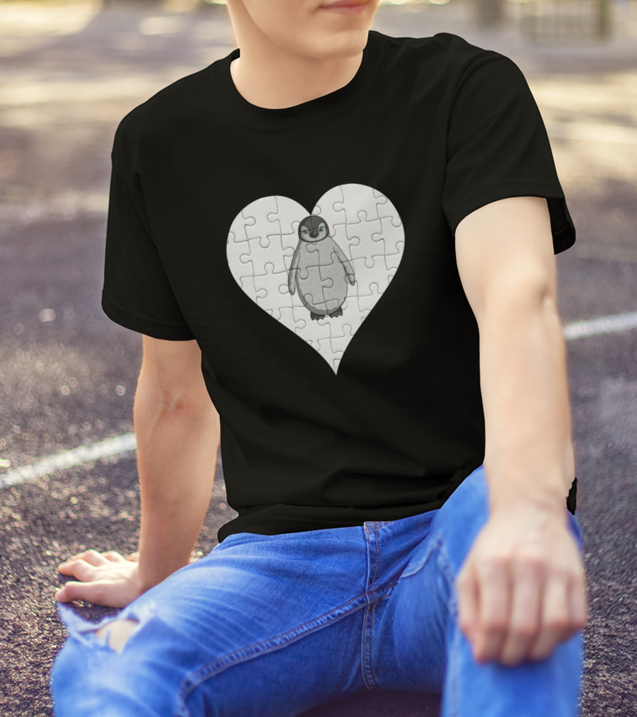 Jigsaw Heart With Wild Animal Penguin T-Shirt