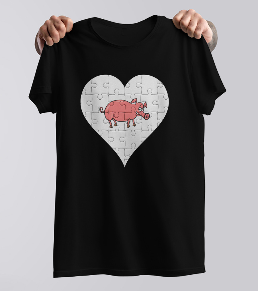 Jigsaw Pig Heart Farm Animals Puzzles T-Shirt
