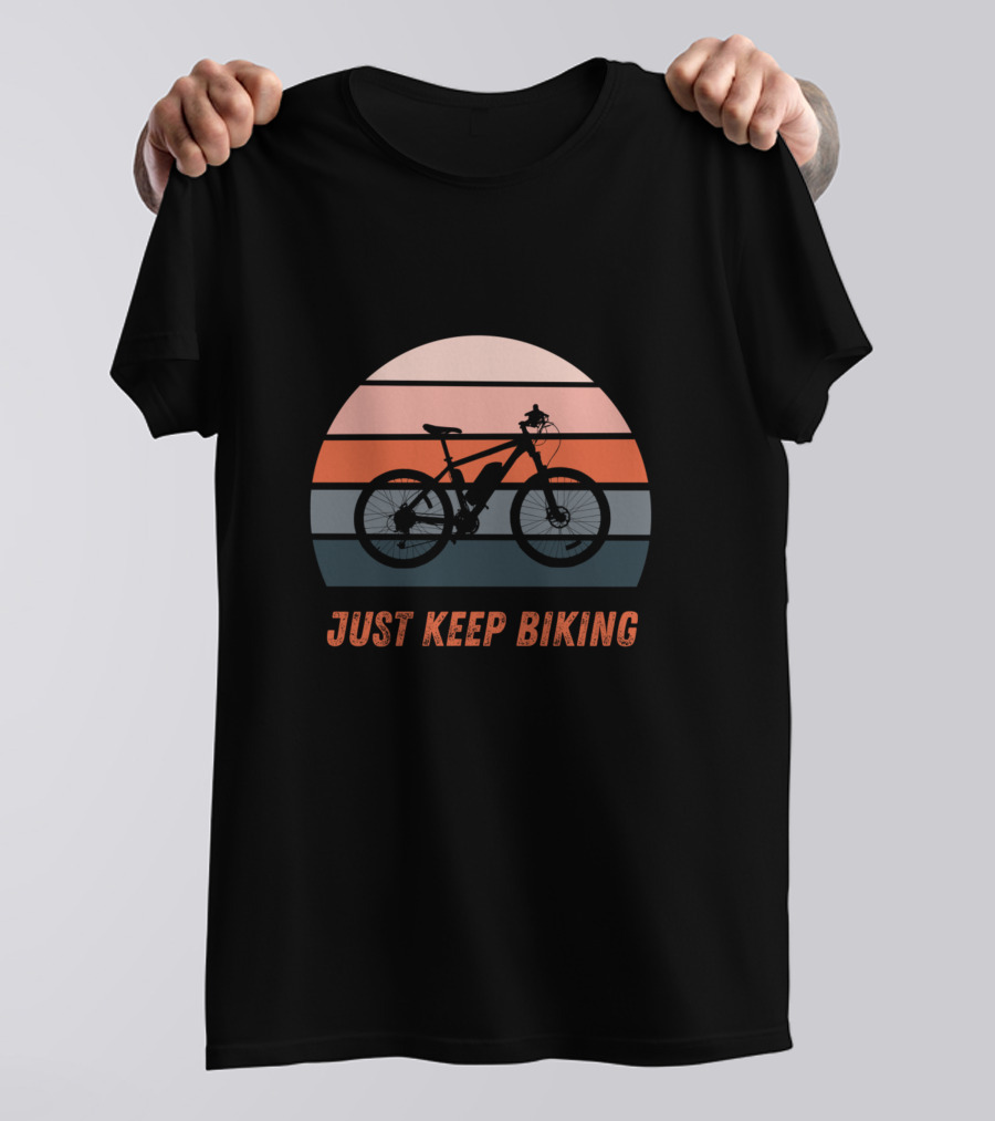 Just Keep Biking Retro Sunset Mountain Bike T-Shirt