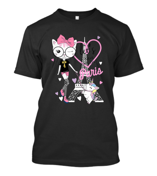 Let's Have Fun In Paris With Cute Kitty And Unicorn T-Shirt