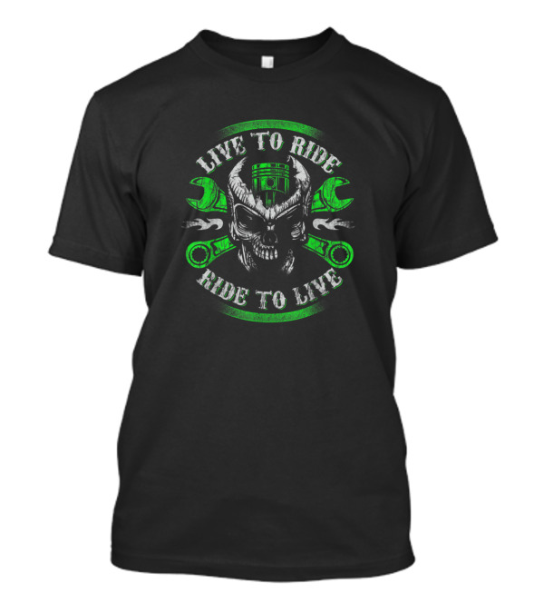 Live To Ride Ride To Live Skull Biker Vintage Moto Wrench Crossbones T-Shirt
