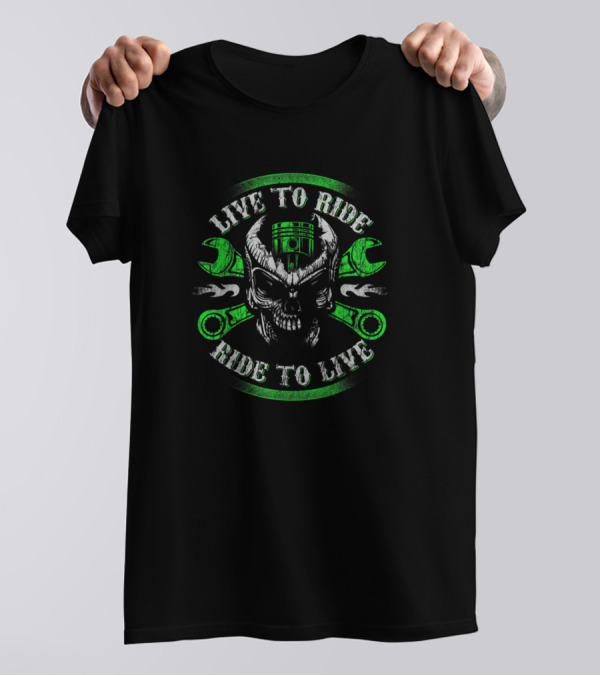 Live To Ride Ride To Live Skull Biker Vintage Moto Wrench Crossbones T-Shirt