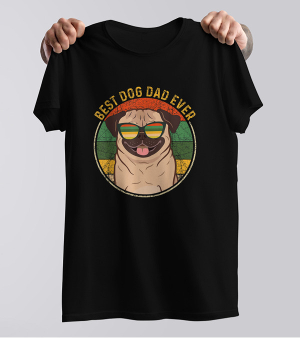 Best Dog Dad Ever Mens Vintage Pug With Sunglasses T-Shirt