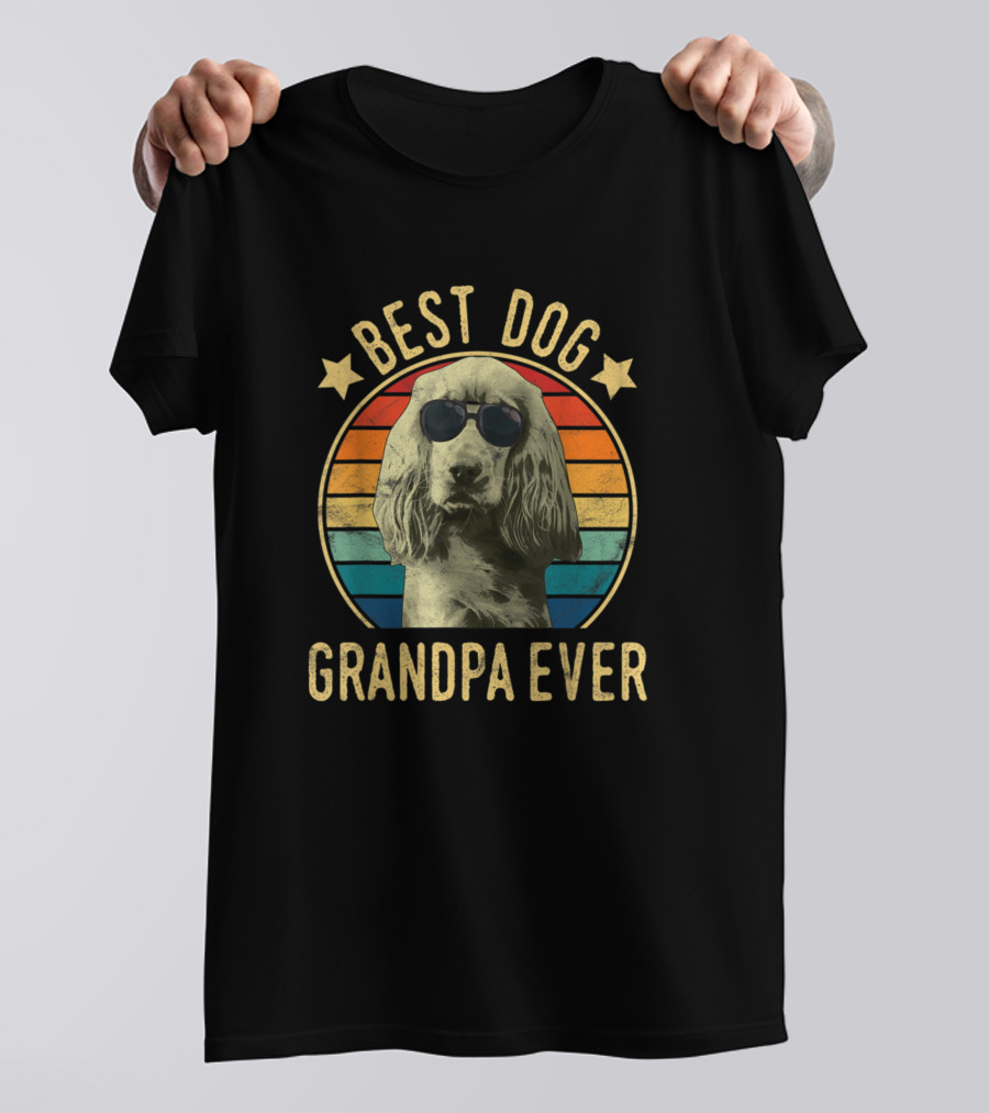 Best Dog Grandpa Ever English Cocker Spaniel Retro Sunglasses T-Shirt