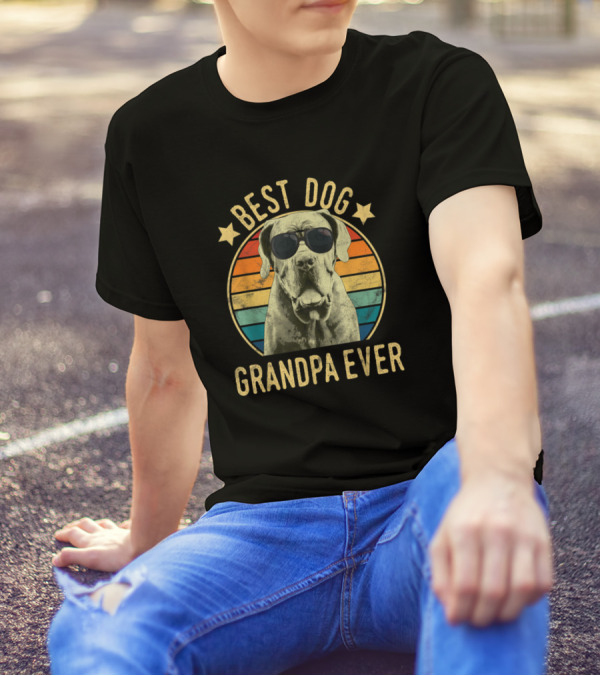 Best Dog Grandpa Ever Great Dane Retro Sunglasses T-Shirt