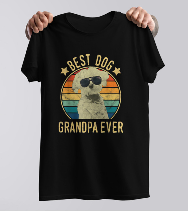 Best Dog Grandpa Ever Maltese Retro Sunglasses T-Shirt
