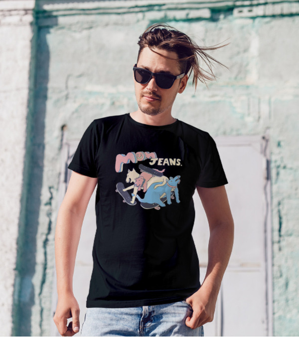 Mom Jeans Band Skateboarding Animals Playful Pastel T-Shirt