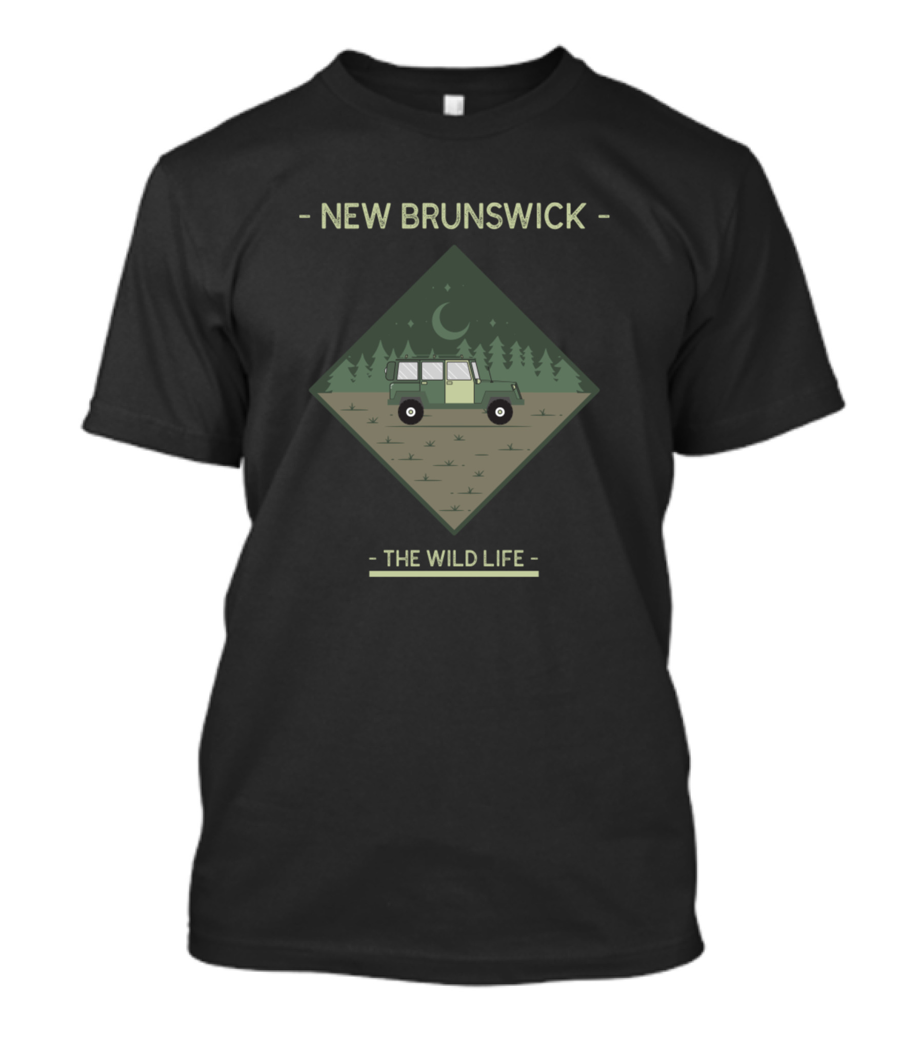 New Brunswick The Wild Life Adventure In Forest With Moon And Off-Road Vehicle T-Shirt