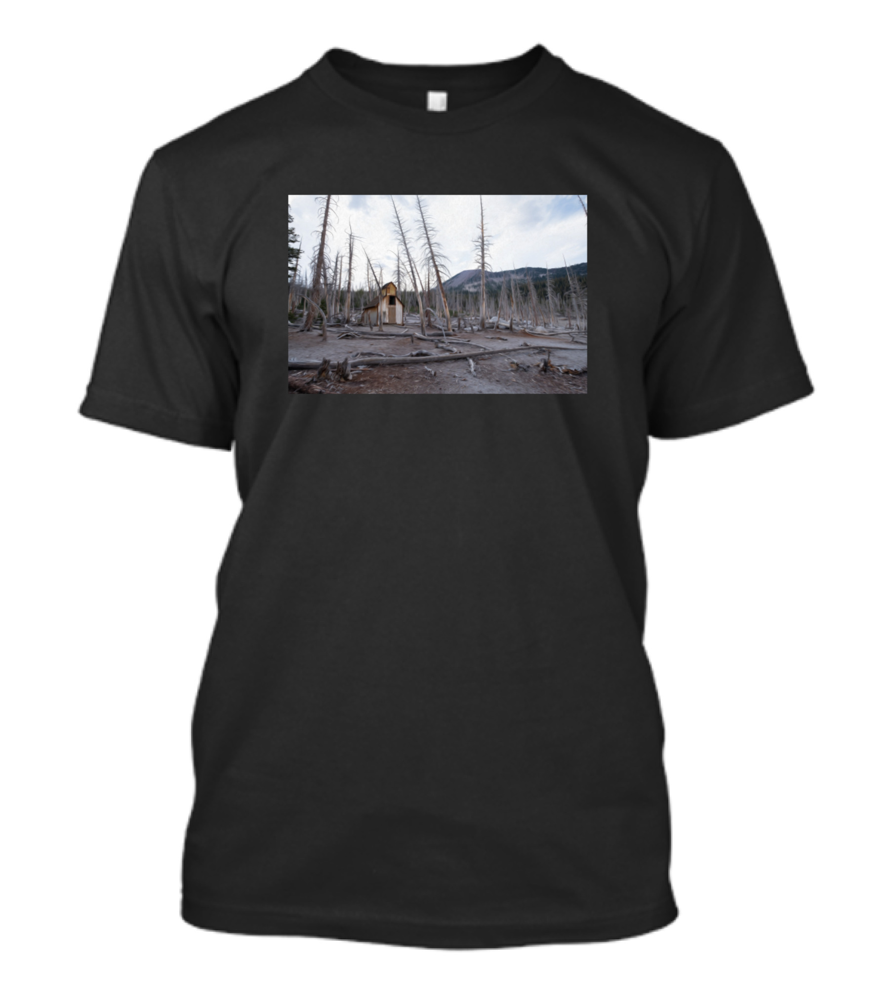 Old Cabin Landscape Wooden Home Building Forest Scene T-Shirt