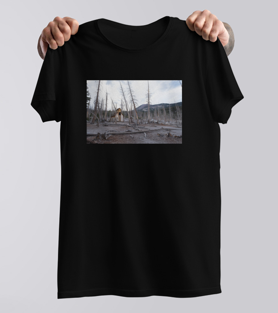 Old Cabin Landscape Wooden Home Building Forest Scene T-Shirt
