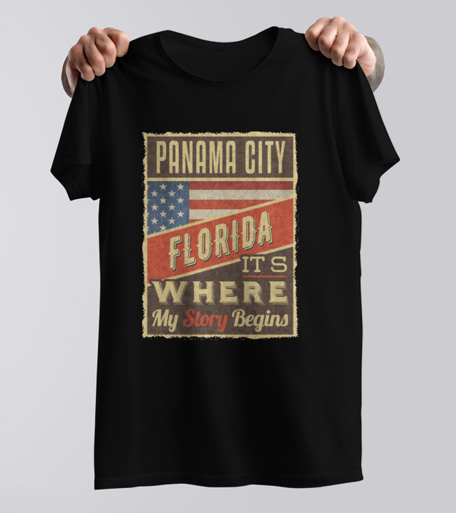Panama City Florida It's Where My Story Begins USA Flag T-Shirt