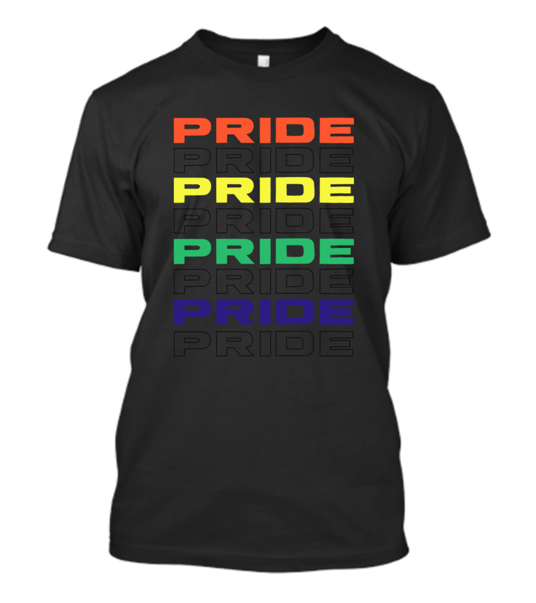PRIDE Rainbow Bold Colorful Text Multicolor Stacked T-Shirt