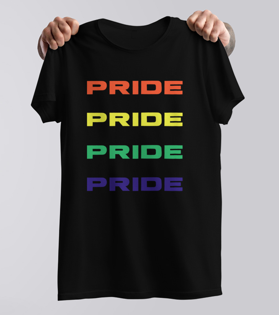 PRIDE Rainbow Bold Colorful Text Multicolor Stacked T-Shirt