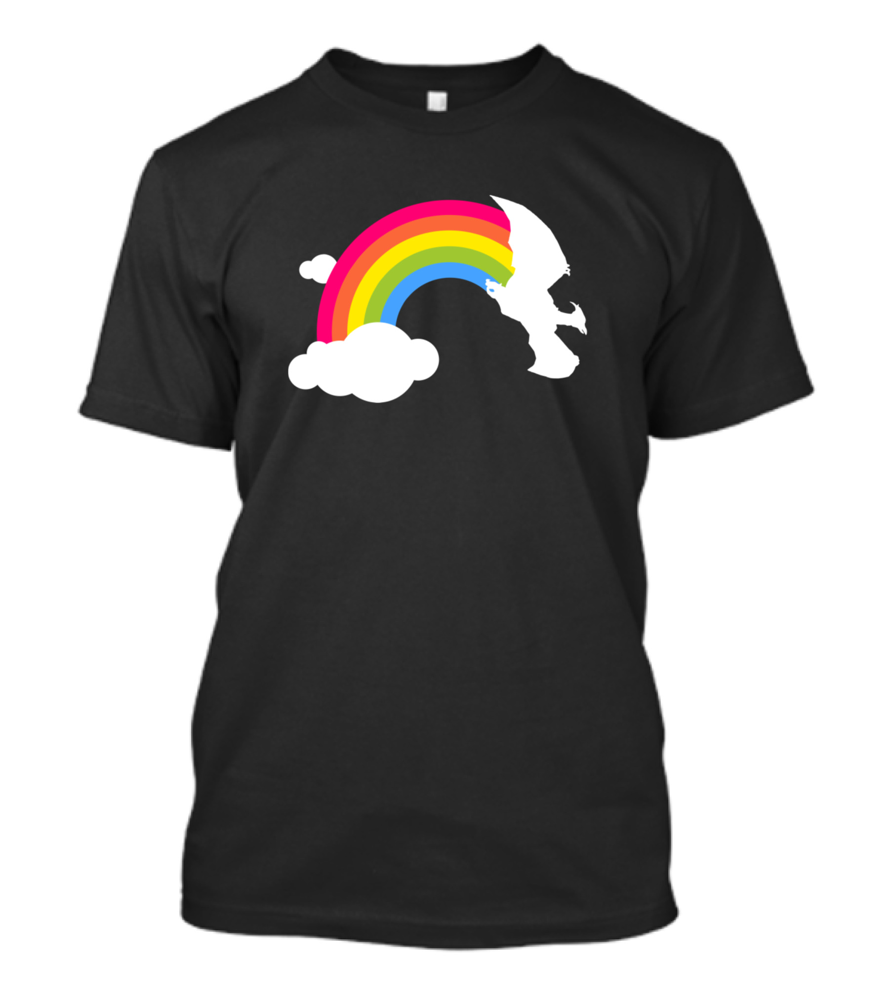Rainbow Rodan Colorful Monster Silhouette White Clouds T-Shirt