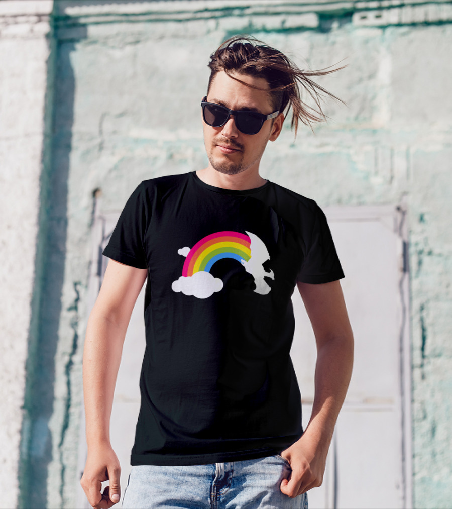 Rainbow Rodan Colorful Monster Silhouette White Clouds T-Shirt