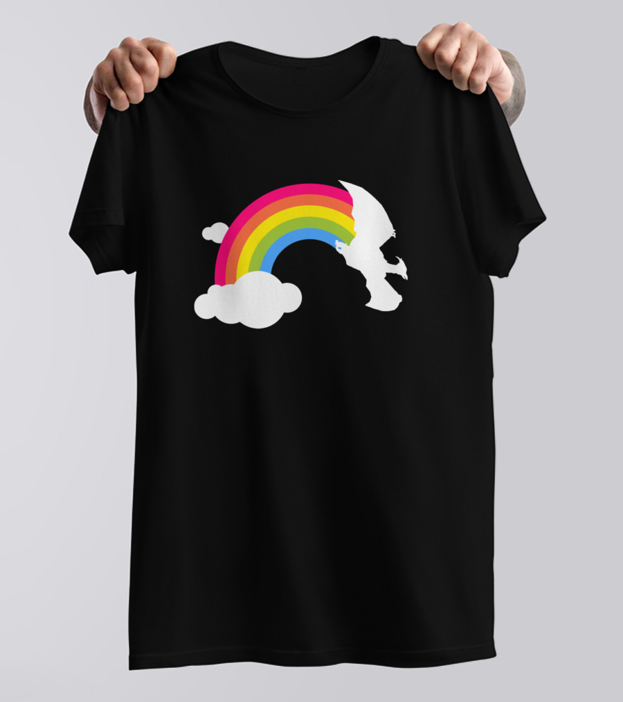 Rainbow Rodan Colorful Monster Silhouette White Clouds T-Shirt