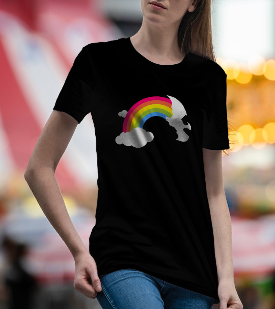 Rainbow Rodan Colorful Monster Silhouette White Clouds T-Shirt