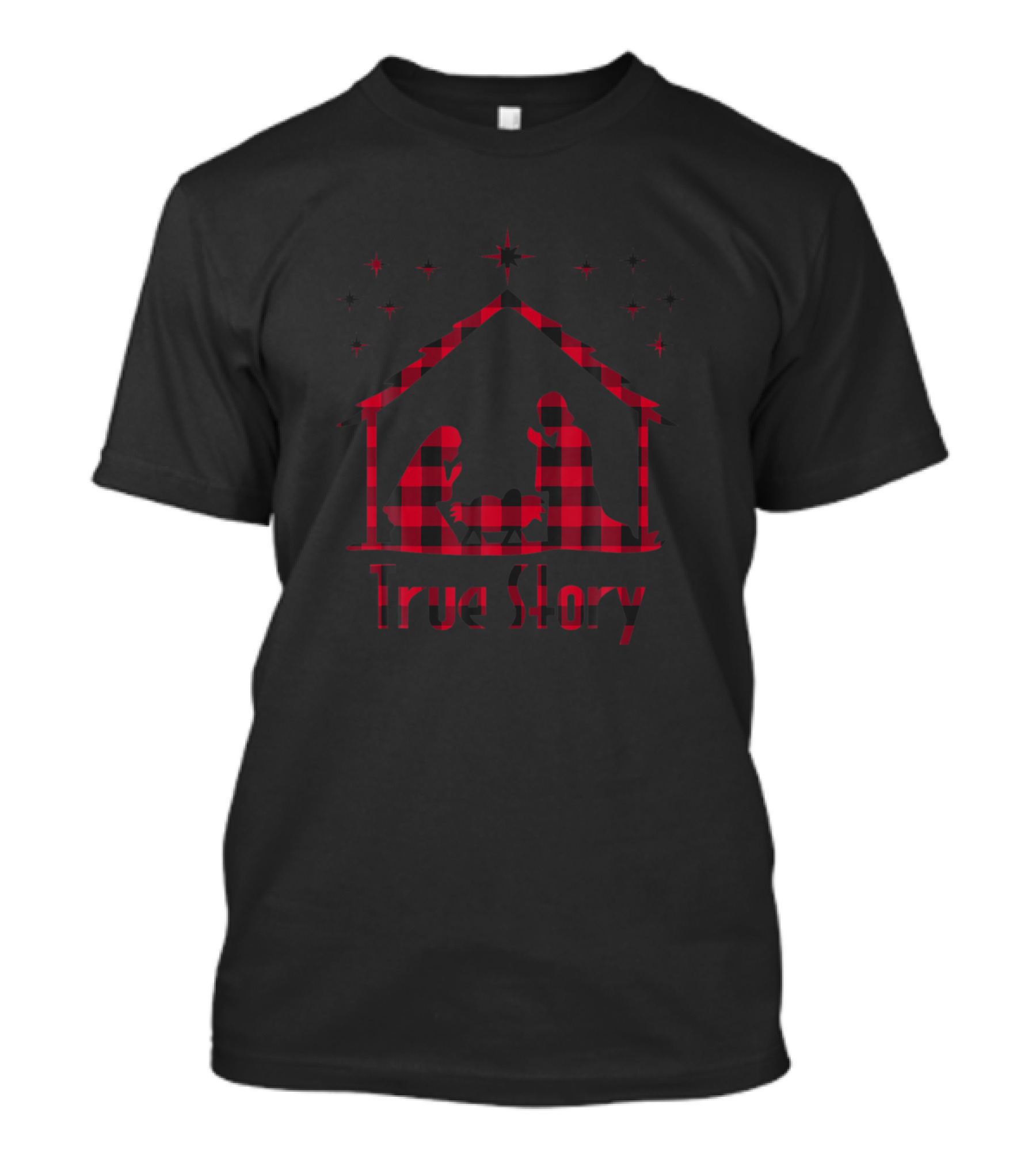 Red Plaid True Story Nativity Scene Jesus Birth Christmas T-Shirt