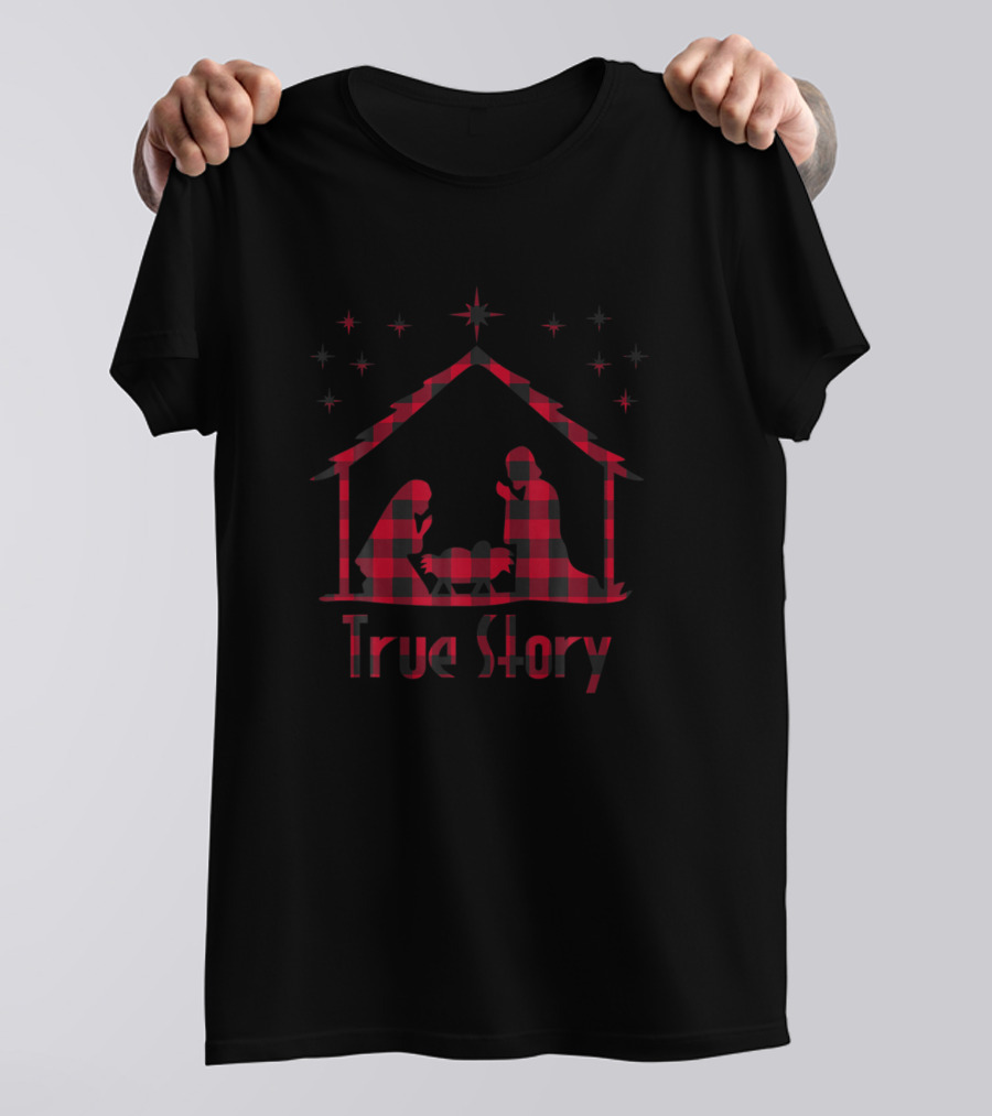 Red Plaid True Story Nativity Scene Jesus Birth Christmas T-Shirt